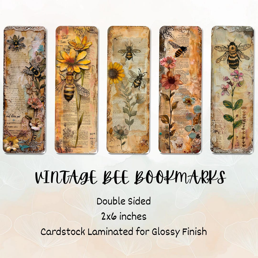 Vintage Bee Bookmarks, Laminated Cottagecore Bookmark With Tassel ...