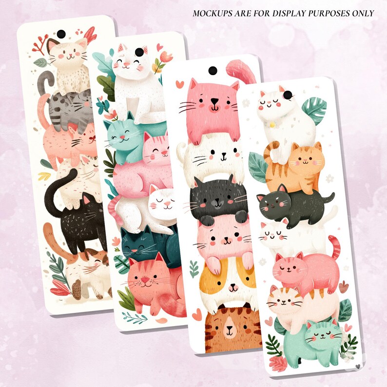 Funny Cat Stack Bookmarks, Cute Cartoon Cat Bookmark, Stacked Cats ...