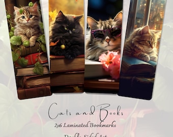 Cats & Books Bookmarks | Cozy Reading Cat Bookmark Collection | Double-Sided Laminated Bookmarks | Cat Lover Book Gift