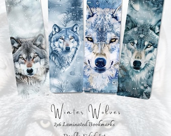 Marcapáginas de lobos invernales, marcapáginas de lobo, marcapáginas de bosque nevado, marcapáginas de bosque invernal, regalo para amantes de la naturaleza, marcapáginas laminado