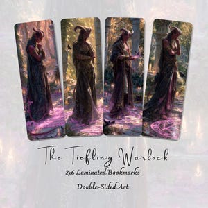 Tiefling Warlock Bookmarks | Fantasy Bookmark Collection | Double-Sided Laminated Bookmarks | RPG Book Lover Gift