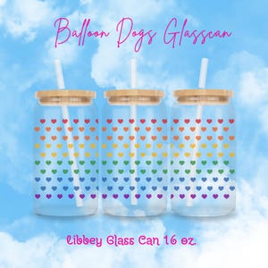 Rainbow Hearts Pride 16oz Frosted Libbey Glass Can, LGBTQ+ Drinkware, Cute & Trendy Tumbler for Tea, Coffee, Cold Drinks