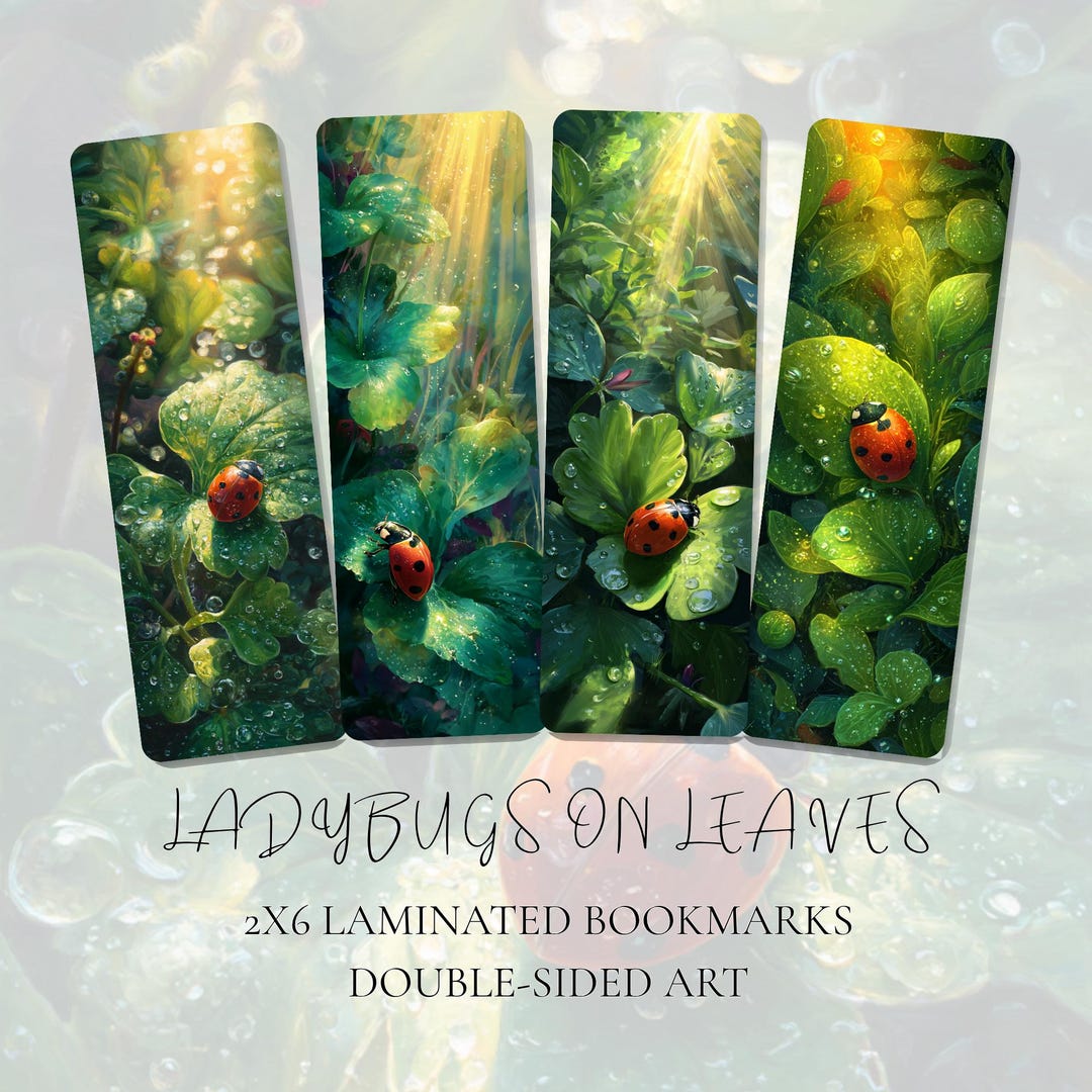 Ladybugs on Leaves Bookmarks, Cute Nature Bug Art Bookmark, Garden ...
