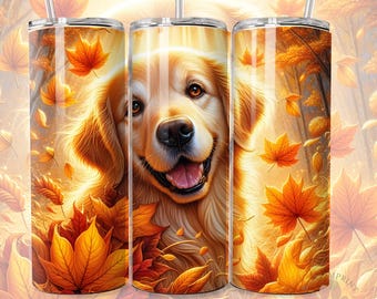 Autumn Golden Retriever Tumbler, 20oz Insulated Stainless Steel, Dog Lover Gift