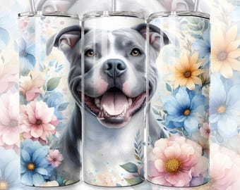 Vaso de acero inoxidable con diseño floral de Staffordshire Terrier, 20 oz