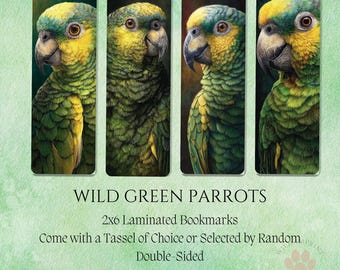 Green Parrot Laminated Bookmarks, Tropical Bird Art