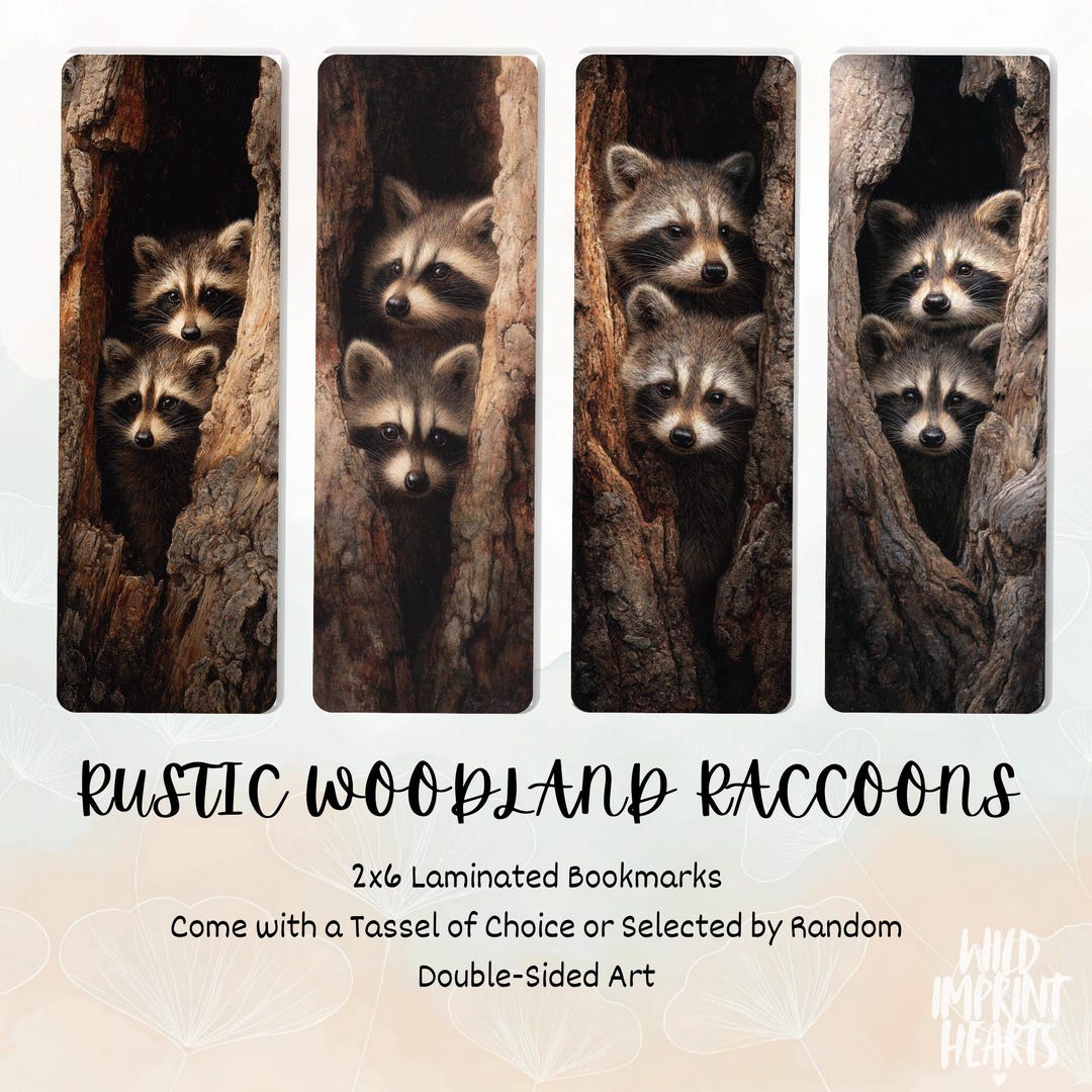 Rustic Raccoon Bookmarks, Woodland Animal Art, Laminated Cardstock - Etsy