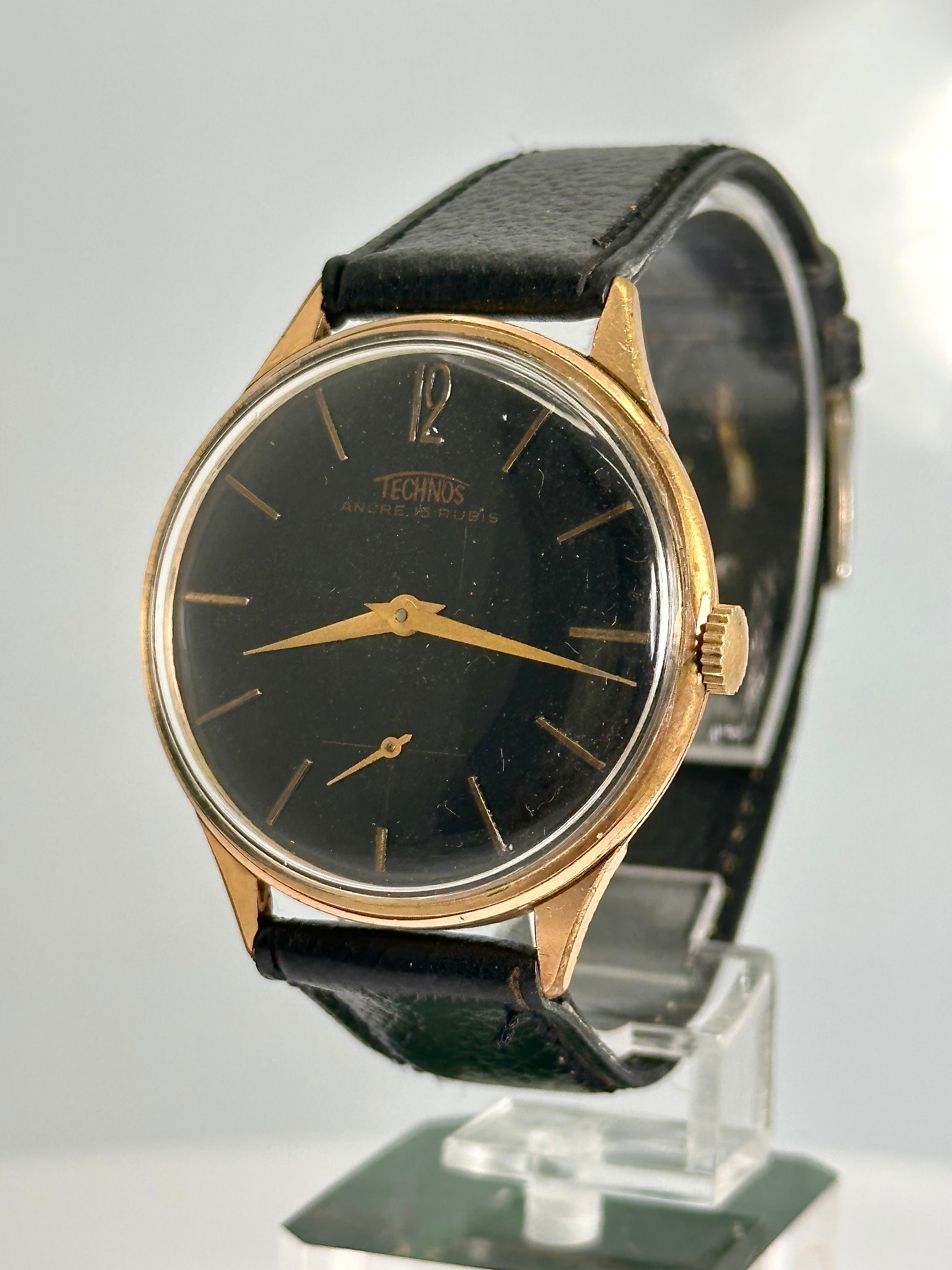 Vintage Technos Ancre Wrist Watch, 1950s Swiss Made, Gold Plated