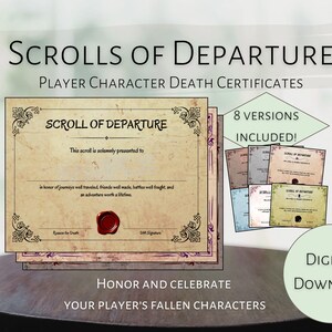 Folha de certidão de óbito de RPG DnD, falecimento do personagem do jogador, pergaminho de partida, para impressão, ferramentas DM, apostila, Dungeons and Dragons, campanha