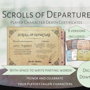 Folha de certidão de óbito de RPG DnD, falecimento do personagem do jogador, pergaminho de partida, para impressão, ferramentas DM, apostila, campanha, Dungeons and Dragons