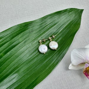 Natural flat round keshi pearls stud earrings gold plated