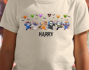 Personalized Halloween Kids Tee, Stitch and Friends Ghost Shirt