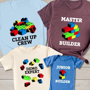 Master Builder Group Shirt, Demo Expert Shirt, Clean Up Crew Shirt, Junior Builder Shirt, Building Bricks Tee, Block Nerd Kids Shirt