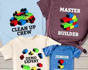 Building Bricks Kids Shirt: Master Builder, Demo Expert, Clean Up Crew