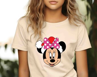 Christmas Minnie Mouse T-shirt, Cute Disney World Xmas Bodysuit Minnie Mouse Santa Hat Toddler Tee, Xmas Youth Tee, Retro Disney Holiday Tee