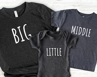 Big Middle Little Baby Shirts, Big Middle Little Toddler Shirts, Sibling Tee, Third Baby Announcement, Big Brother, Big Sister, Siblings Tee