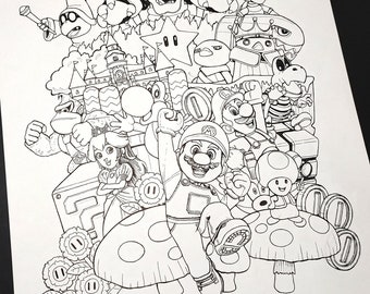 Pagina da colorare del film Super Mario Bros (2023) doodle art