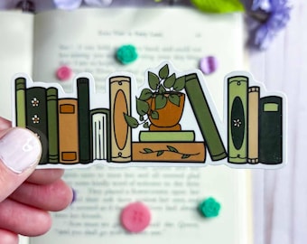 Plant Bookshelf Vinyl Sticker: Book Lover Gift