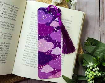 Purple Celestial Bookmark: Glossy Book Mark with Tassel