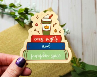 Pumpkin Spice Coffee Book Stack Sticker - Cozy Fall Reader Vinyl Sticker