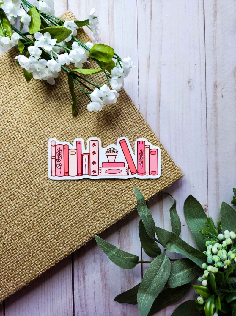 Pink Floral Bookshelf Vinyl Sticker Book Sticker Bookish Etsy