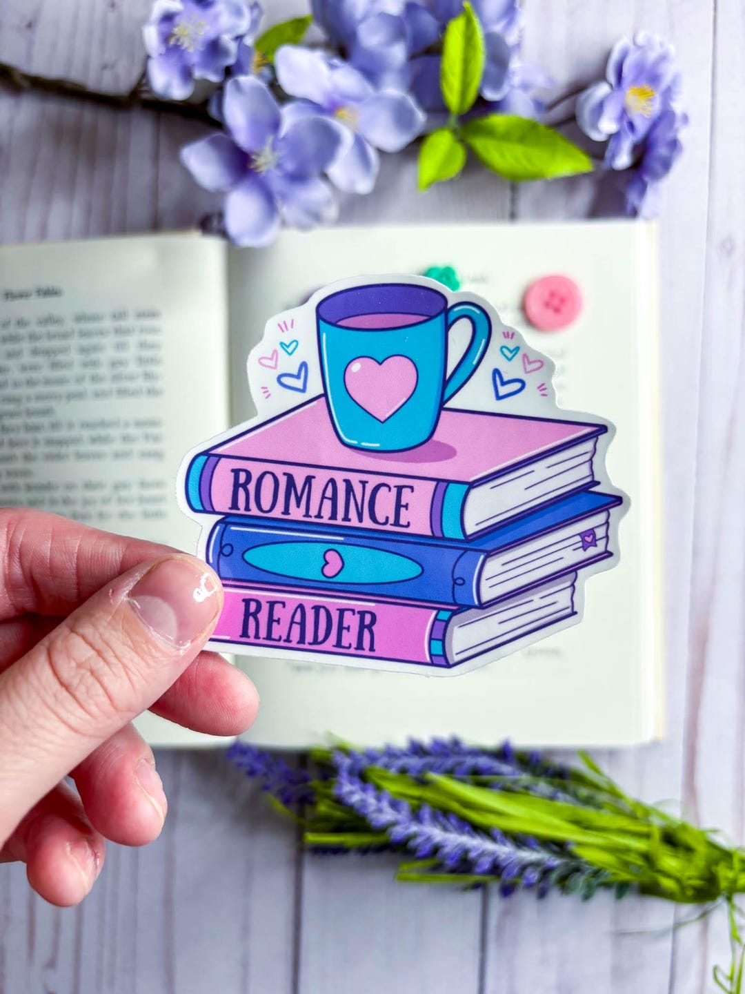 Romance Reader Vinyl Sticker: Book Stack & Coffee Cup - Etsy