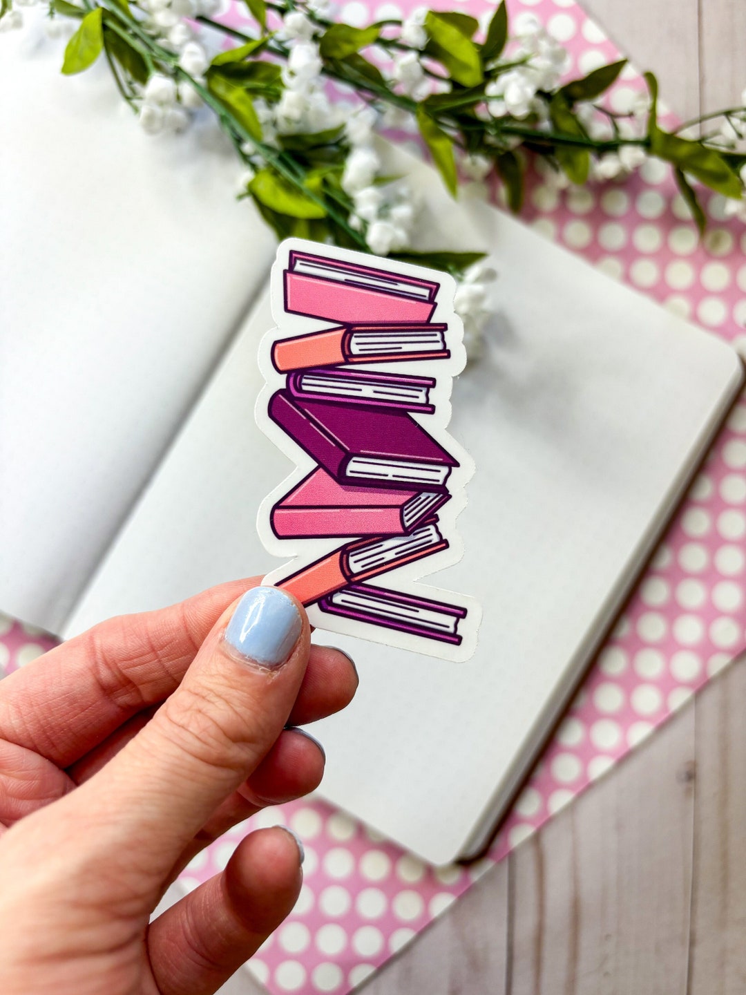 Pink Falling Books Vinyl Sticker, Reading Stickers, Kindle Sticker ...