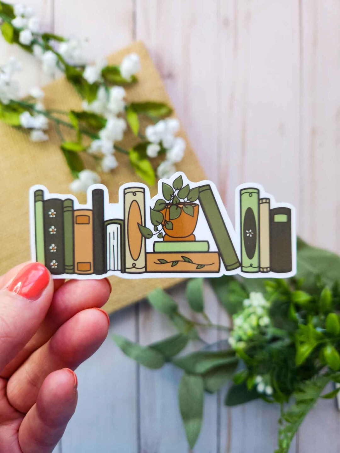 Plant Bookshelf Vinyl Sticker, Book Sticker, Bookish Merch, Book Lover
