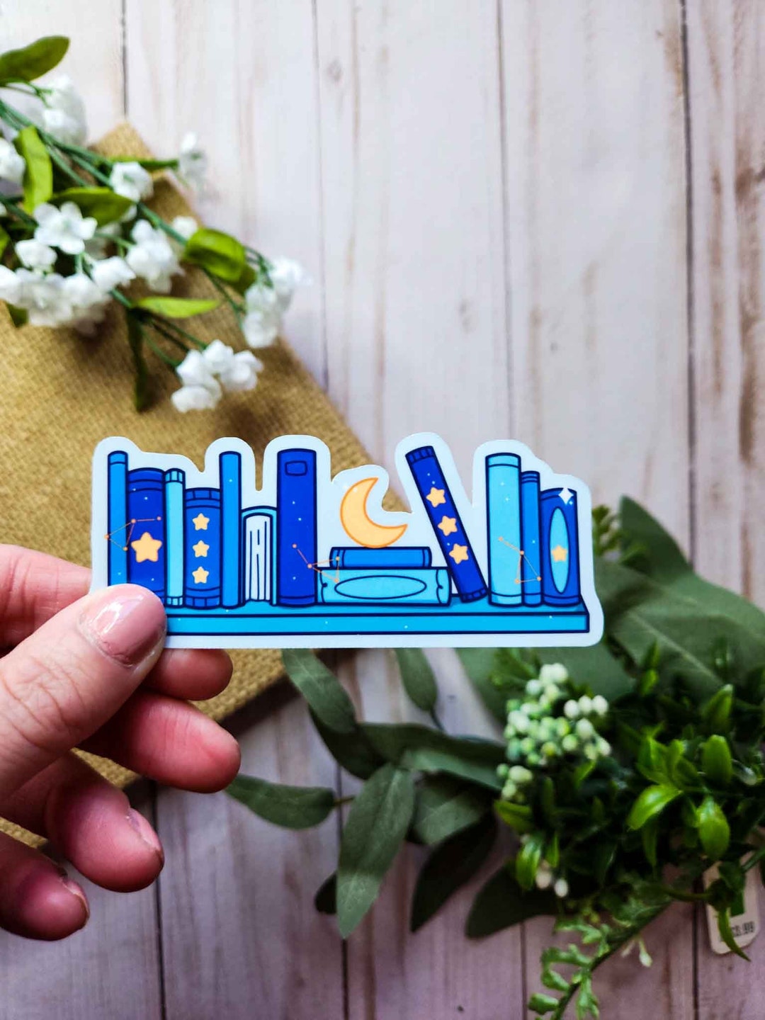 Celestial Bookshelf Vinyl Sticker, Book Sticker, Bookish Merch, Book