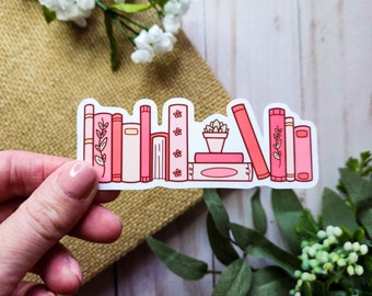 Pink Floral Bookshelf Sticker: Book Lover Gift