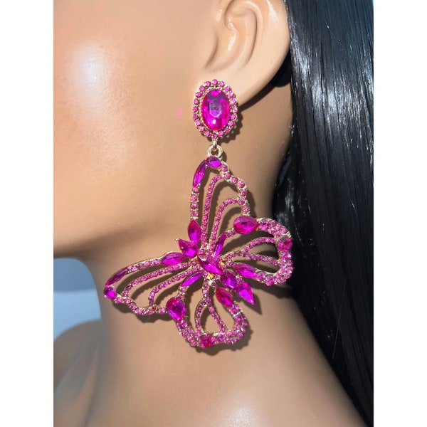 Rhinestone Butterfly Earrings | Butterfly Earrings | Bling Earrings | Bling Butterfly Earrings | Statement Earrings | Earrings