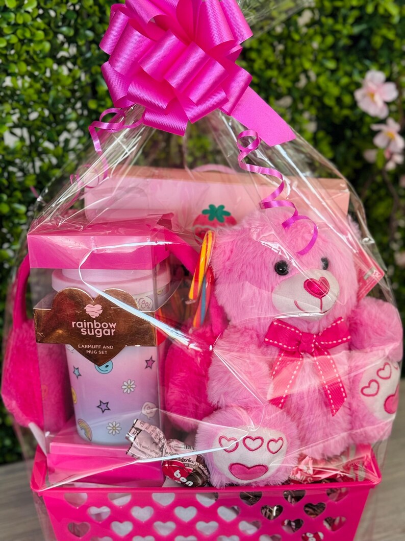 New Teddy Bear Pink Valentines Gift Basket - Etsy