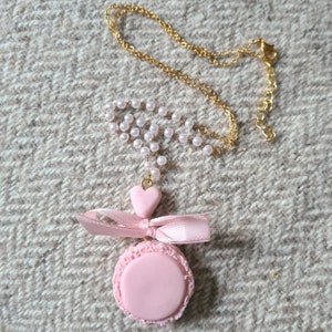 Macaron Necklace Sweet kawaii cute food jewellery chunky charm bow heart dessert jewelry lolita egl statement accessory decora