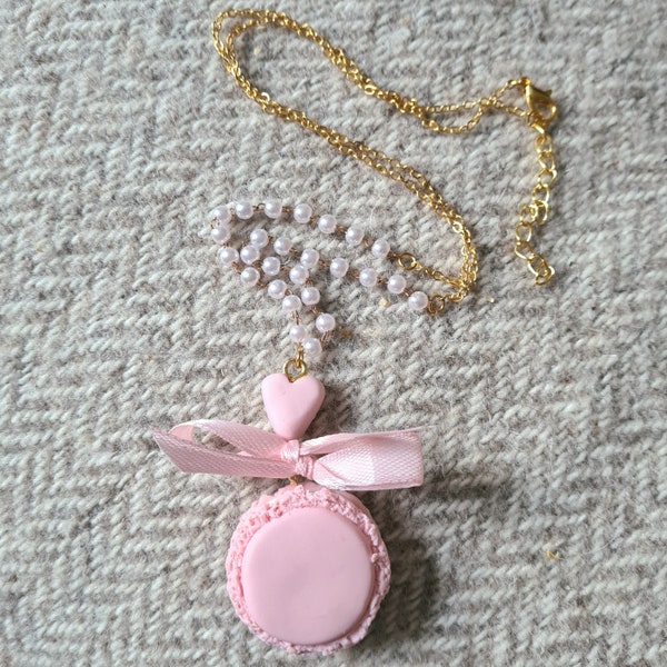 Collier Macaron Sweet kawaii, bijoux alimentaires mignons, breloque épaisse, nœud cœur, dessert, bijoux lolita egl, accessoire de déclaration, décoration