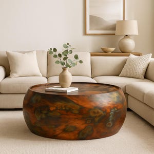 Copper Coffee Table, Round Boho Living Room Table
