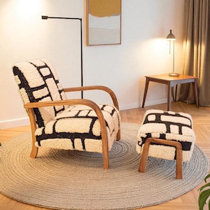 Mid century chair and ottomanset, wooden armchair classic chair modern chair, Comfy armchair for living room