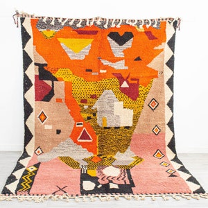 Colorful Berber Moroccan Rug, Artisctic Area Rug,  Textured Shag Rug, Handmade Wool Custom Rug For Livinig Room