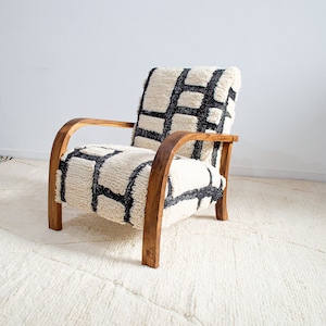 Moroccan Kilim Rug Armchair, Mid century armchair, Retro lounge chair, relax vintage modern chair image 3