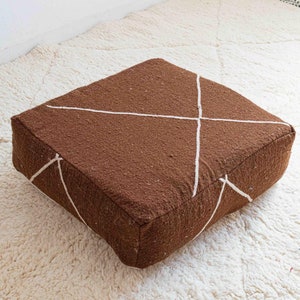 Vintage Berber Kilim Pouf: Moroccan Square Ottoman, Wool Cushion