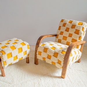 Mid Century Chair and ottoman Set, Accent chair and boucle cahir for living room