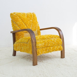 Handcrafted Wool Lounge Chair: Mid-Century Modern Walnut Wood Sessel