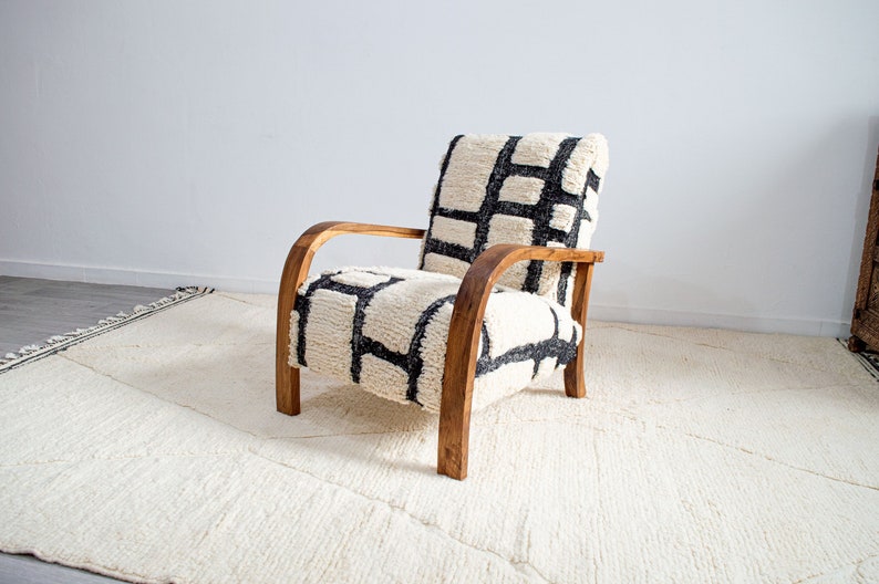 Moroccan Kilim Rug Armchair, Mid century armchair, Retro lounge chair, relax vintage modern chair image 3