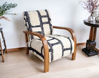 Moroccan Kilim Rug Armchair, Mid century armchair, Retro lounge chair, relax vintage modern chair