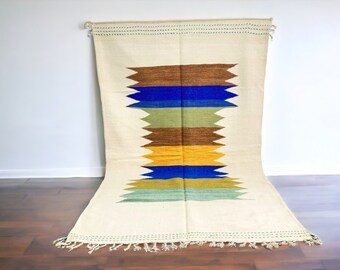 Custom Colorful Kilim rug, Moroccan berber rug, Vibrant rug, Hand knotted wool rug for living room