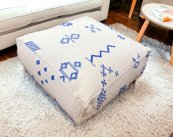 Ensemble de 2 Pouf Kilim marocain, coussin de sol bleu, pouf ottoman marocain vintage, Pouf carré, coussin de yoga de méditation, oreiller de sol extérieur