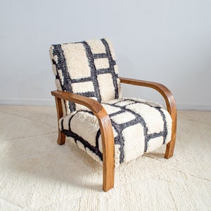 Moroccan Kilim Rug Armchair, Mid century armchair, Retro lounge chair, relax vintage modern chair image 2