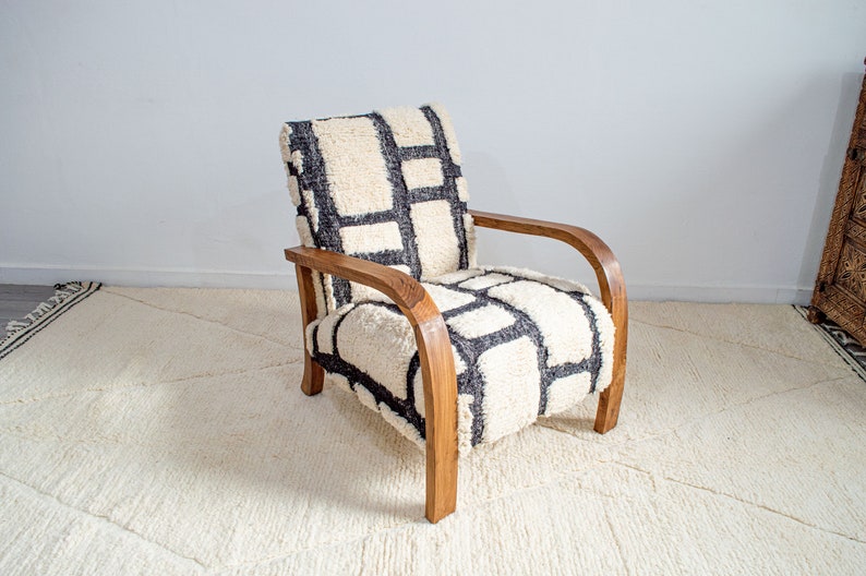 Moroccan Kilim Rug Armchair, Mid century armchair, Retro lounge chair, relax vintage modern chair image 2