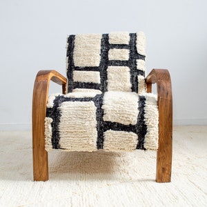 Moroccan Kilim Rug Armchair, Mid century armchair, Retro lounge chair, relax vintage modern chair image 6
