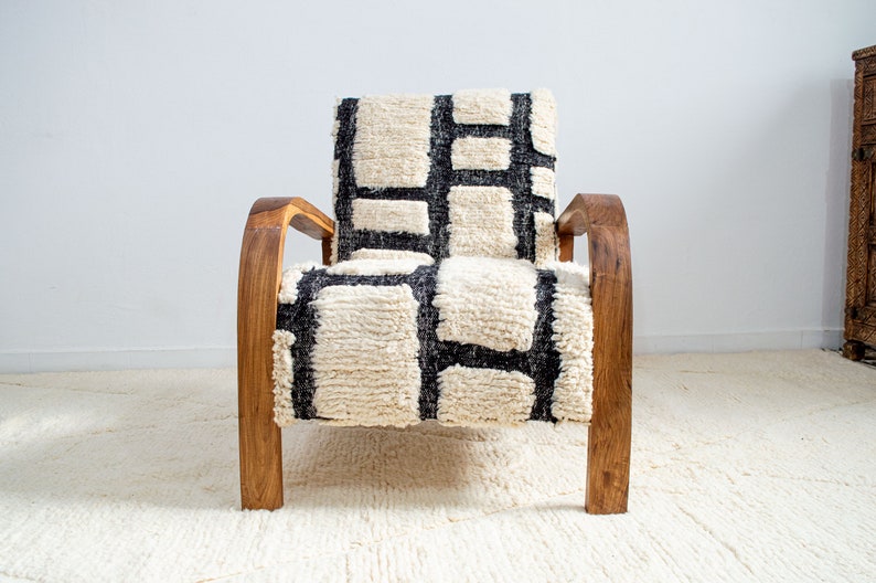 Moroccan Kilim Rug Armchair, Mid century armchair, Retro lounge chair, relax vintage modern chair image 6