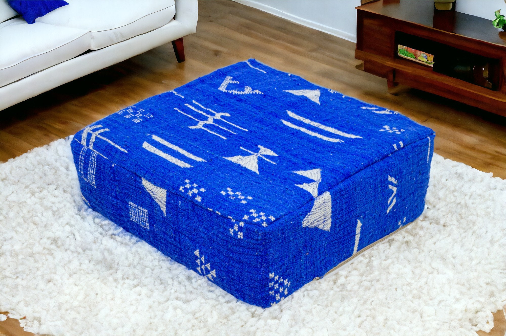 モロッコキリムプーフ2個セット：ヴィンテージボヘミアンフロア